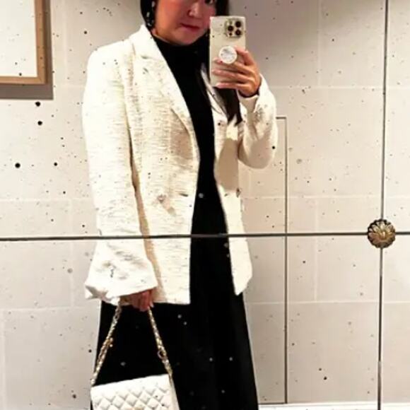 Maje White Tweed Blazer SMALL Tailored Cotton Boucle Quiet Luxury Designer $600 - Picture 8 of 11